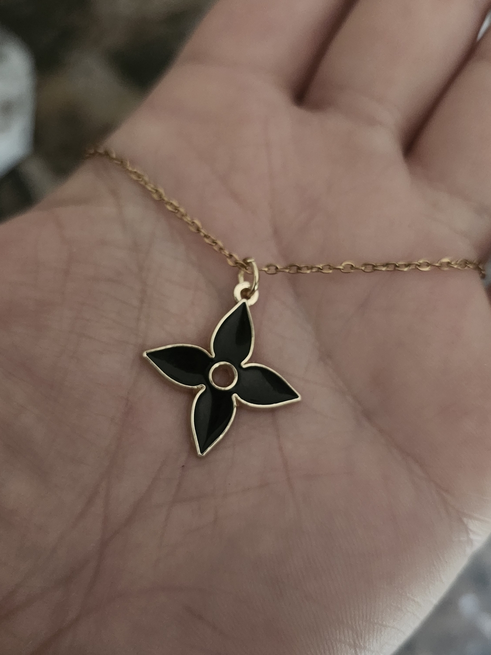 Upcycled L V Charm Necklace - Black And Gold Tone